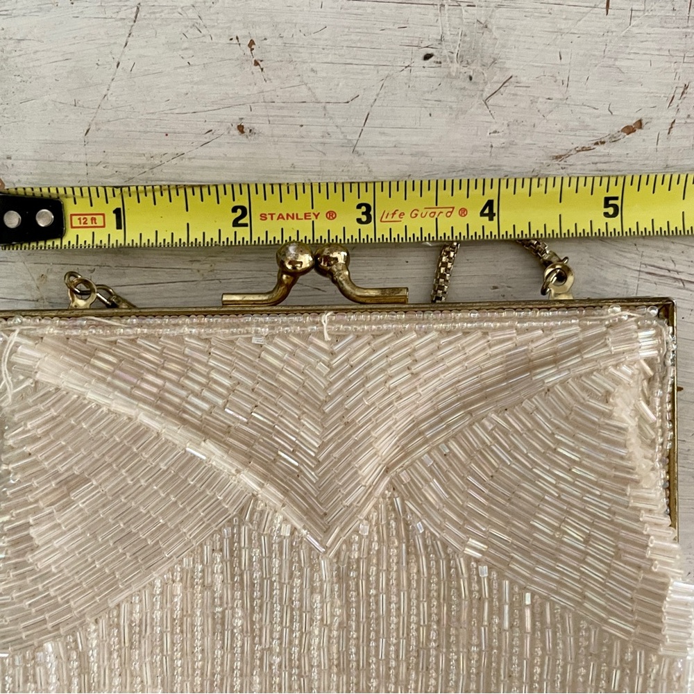 Vintage Cream Beaded Clutch Elegant Evening Bag - Picture 9 of 9